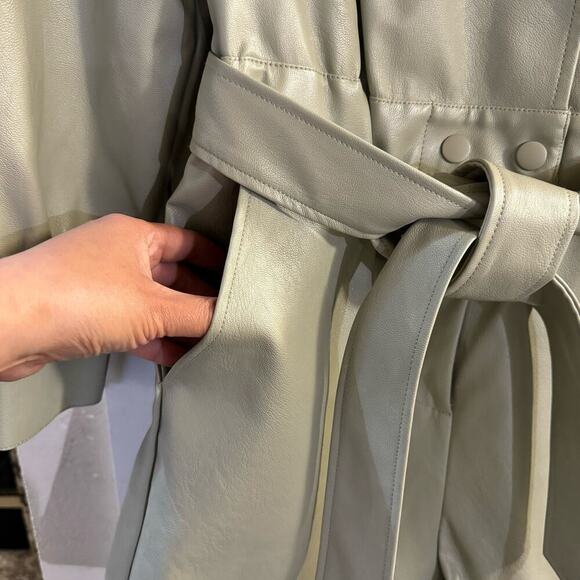 NWOT 7 for All Mankind Vegan Leather Belted Romper Sage Green Pockets Sz Medium - Picture 5 of 10